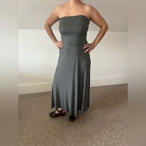 Striped Black and White Strapless Maxi Dress